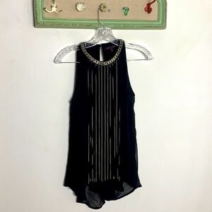 Kaii Los Angeles black silver fringe metal punk chain tank Small